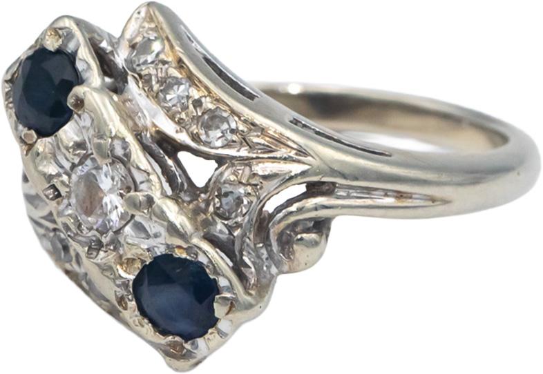 Antique Vintage 14k White Gold Diamond and Sapphire Ring 0.64CT Size 5.75