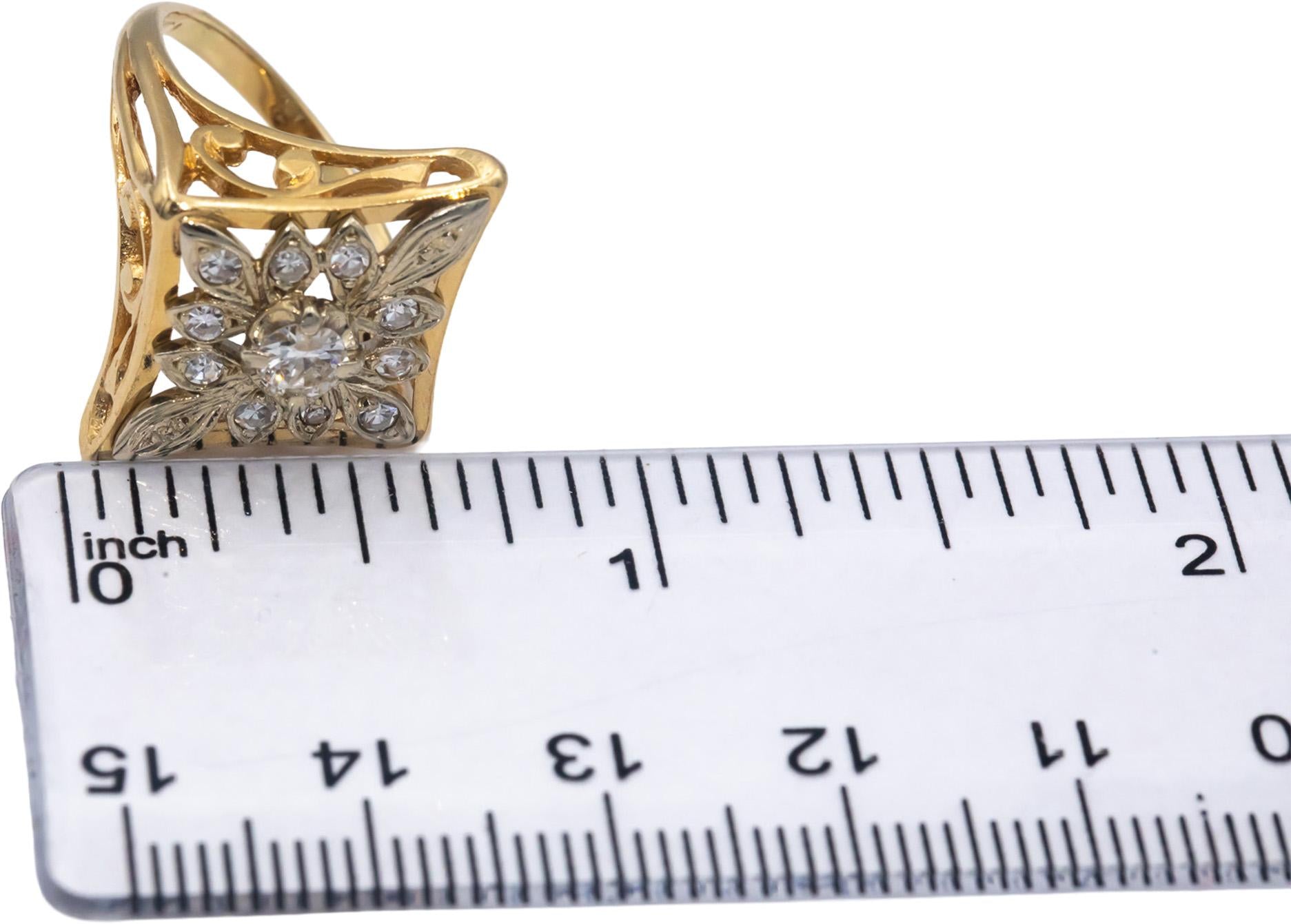 Antique Vintage 14k Yellow Gold 0.45CT Diamond Ring w/ 0.25CT Center Size 6