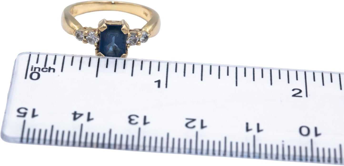 14k Yellow Gold Diamond and Blue Sapphire Cocktail Ring 1.40CTW Size 4.75