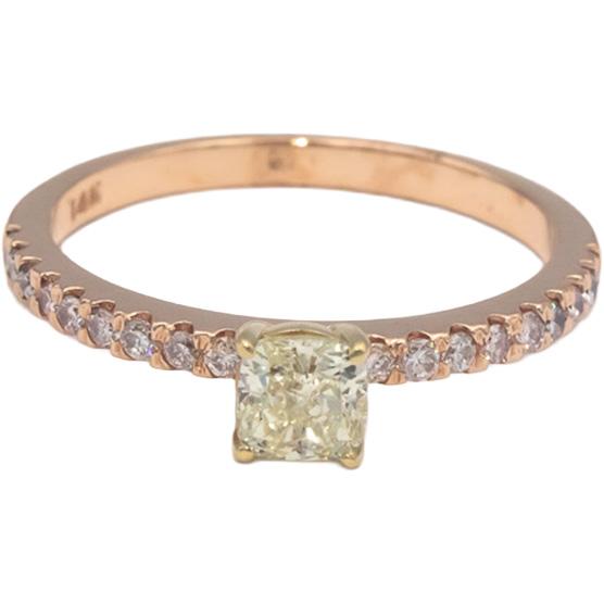 14k Rose Gold 0.70CT White and Light Yellow Diamond Ring w/ 0.45CT Center Size 7