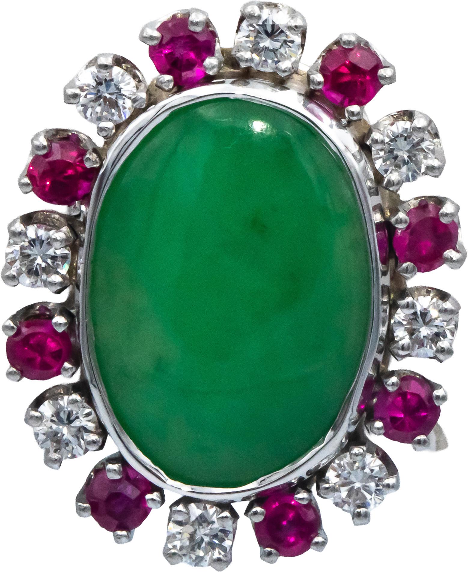CGL Cert. 14k White Gold 8.30CT Jade Ruby Diamond Clip On Earrings $19300 Retail