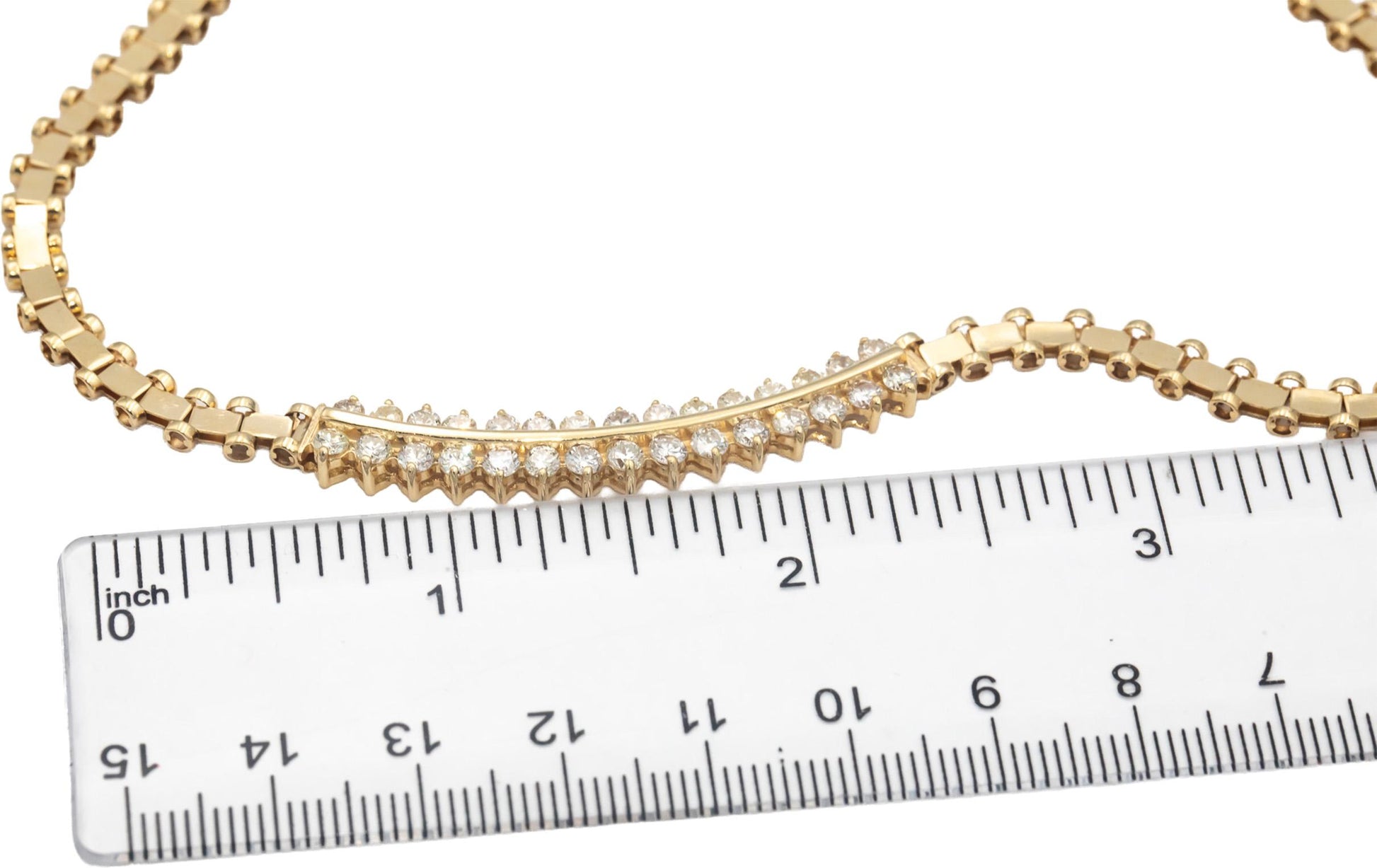 14k Yellow Gold VS Round Diamond Curved Pendant Fancy Link Necklace 2.0CT