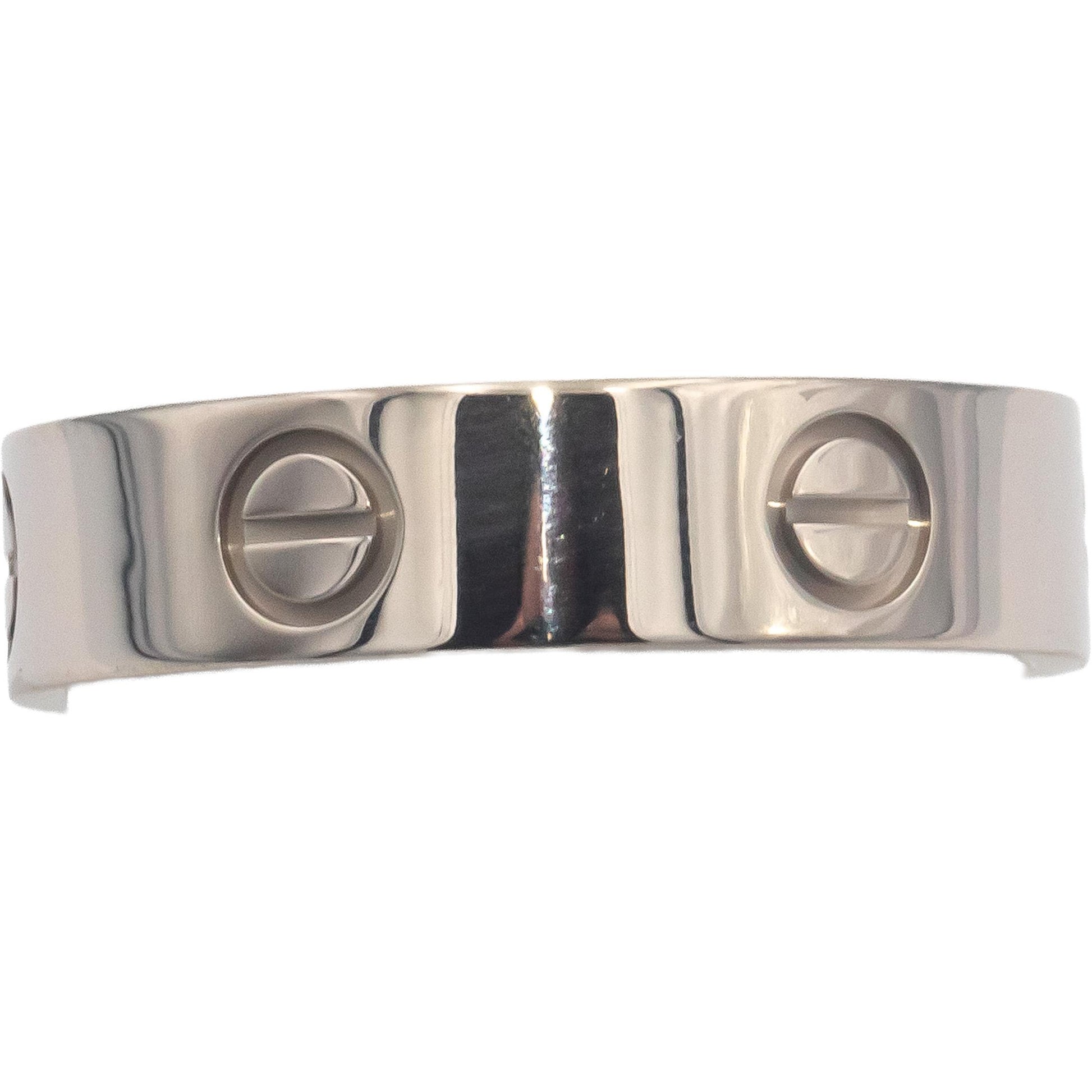CARTIER 18k White Gold Love Screw Motif Band Ring 5.5mm Wide Size 9.5 Euro 61