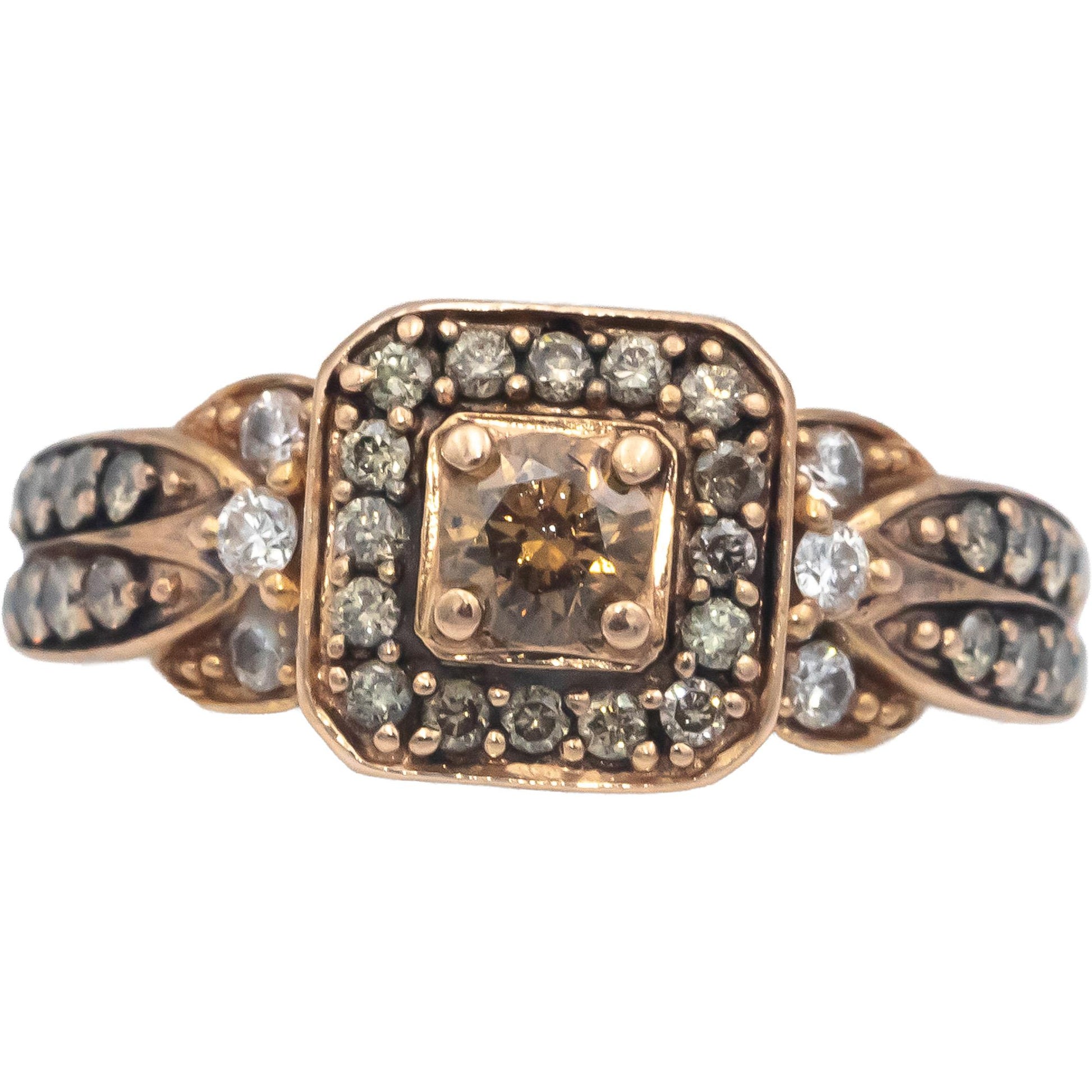 LE VIAN 14k Rose Gold White and Chocolate Diamond Cocktail Ring 0.90CT Size 8.75