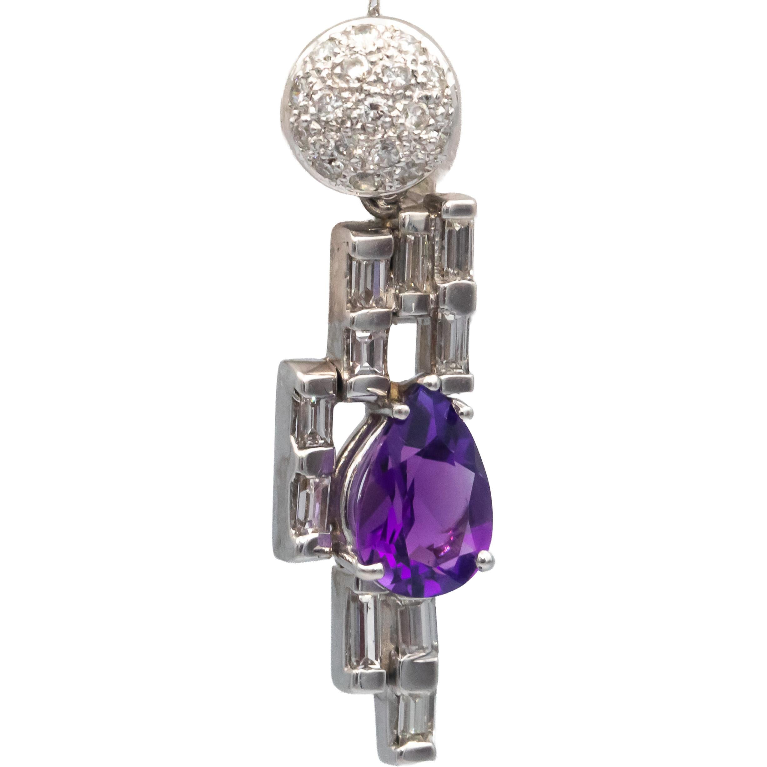 18k White Gold Diamond and Amethyst Drop Dangle Earrings 4.25CT