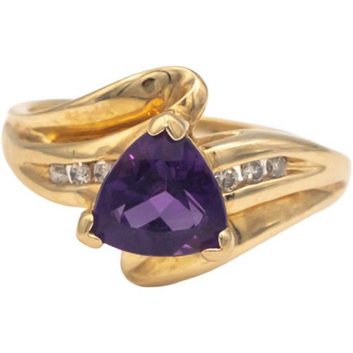 10k Yellow Gold 1.50CT Trillion Amethyst Round Diamond Cocktail Ring Size 5.5