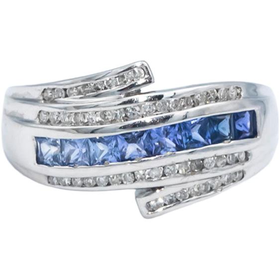 14k White Gold 1.0CT Diamond and Sapphire Channel Set Band Ring Size 8.5