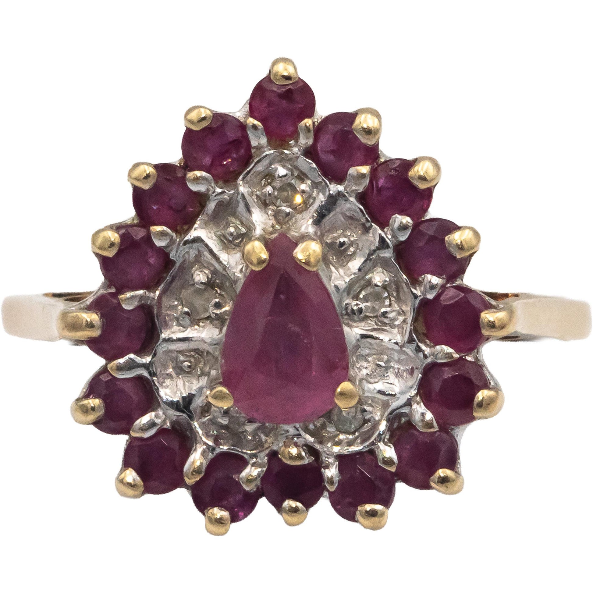 10k Yellow & White Gold 0.75CT Ruby and Diamond Cocktail Ring Size 7.5
