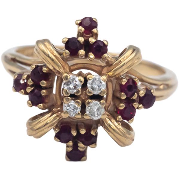 14k Yellow Gold 0.42CT Round Cut Diamond and Ruby Cocktail Ring Size 6.25