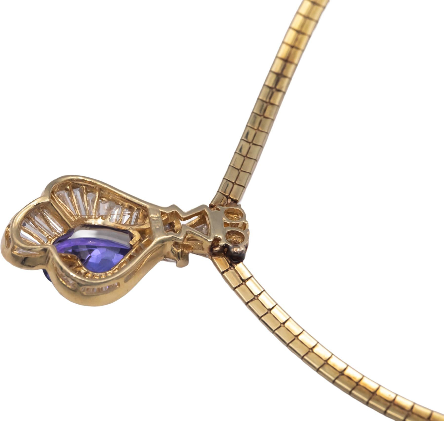 14k Yellow Gold Diamond and Tanzanite Choker Omega Link Necklace 4.50CT