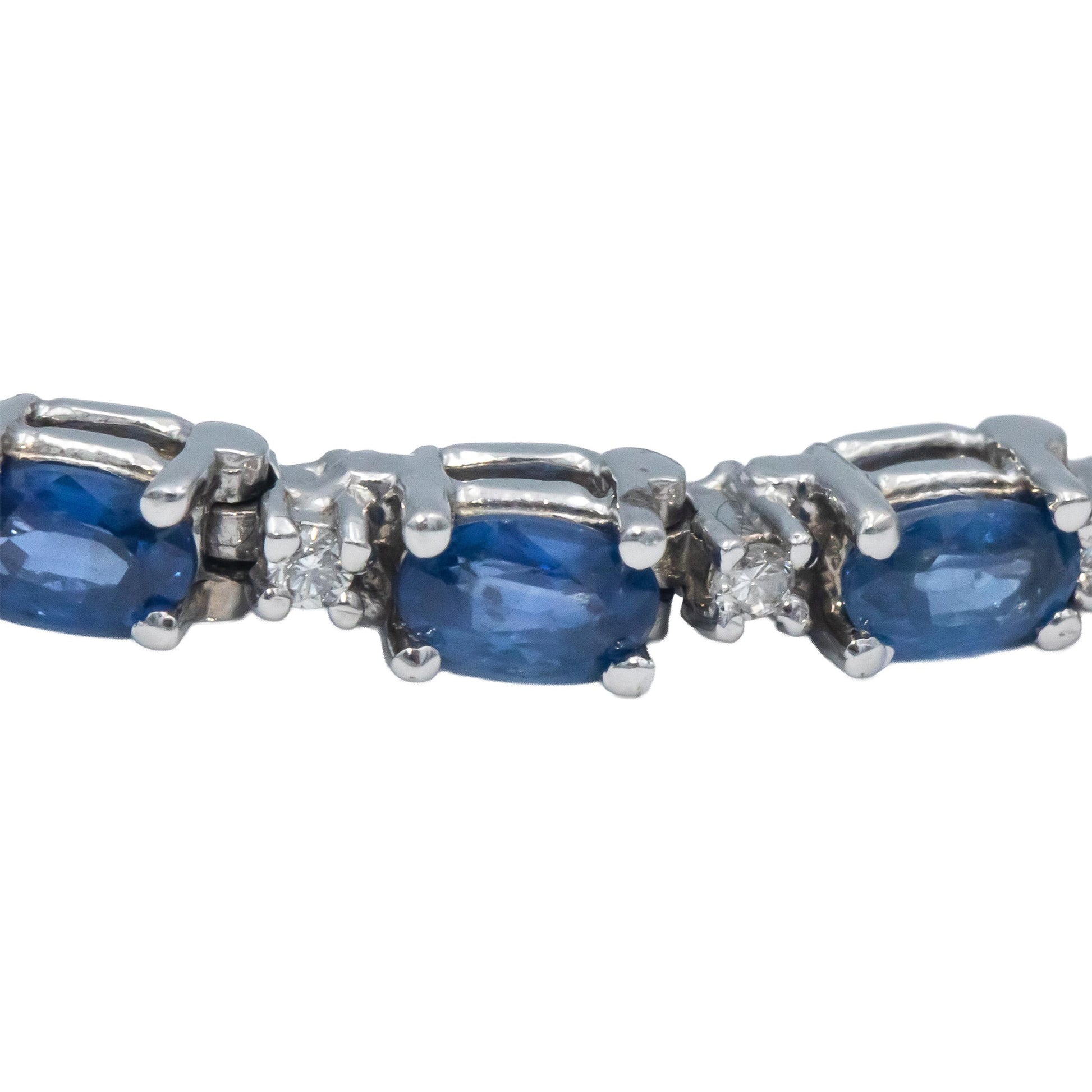 14k White Gold Round Diamond and Marquise Blue Sapphire Tennis Bracelet 6.0CT
