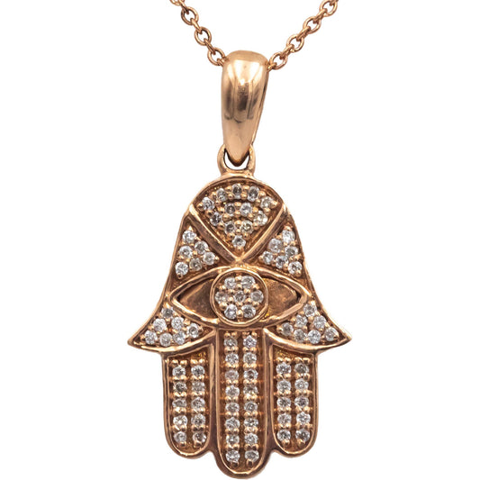 14k Rose Gold Jewelry 0.26CT VS Round Cut Diamond Hamsa Hand Pendant Necklace