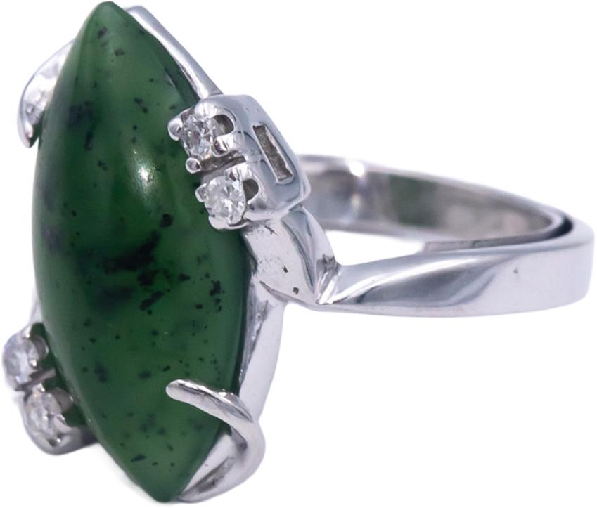 Antique 10k White Gold 0.12CT Diamond and Jade Cocktail Ring Size 6.5