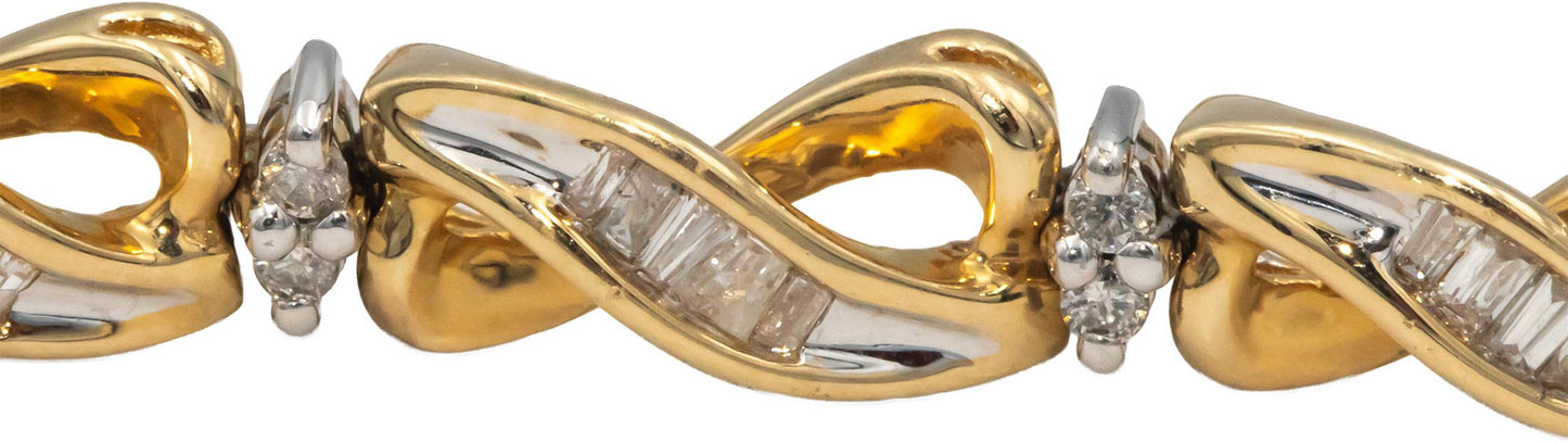 14k Yellow & White Gold 2.0CT Round and Baguette Diamond Fancy Bracelet