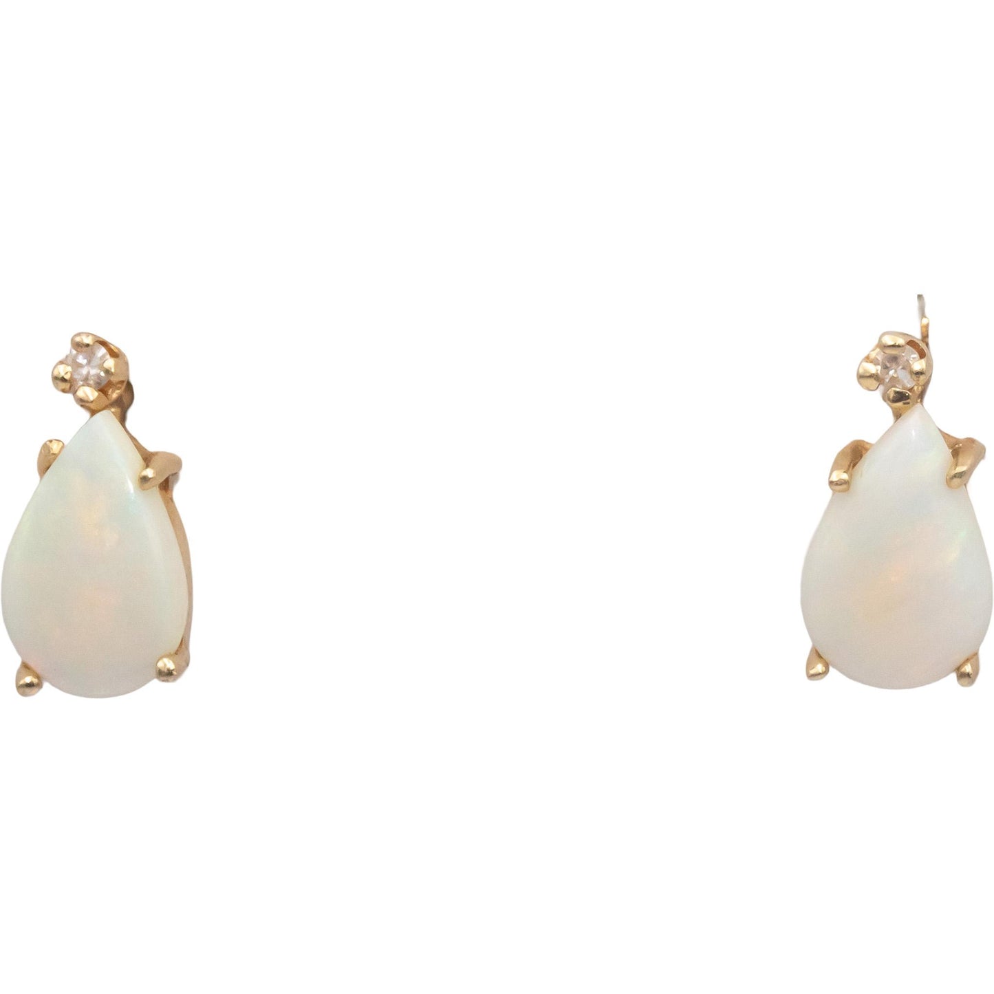 14k Yellow Gold 1.25CT Cabochon Opal Stud Earrings w/ Round Diamond Accents