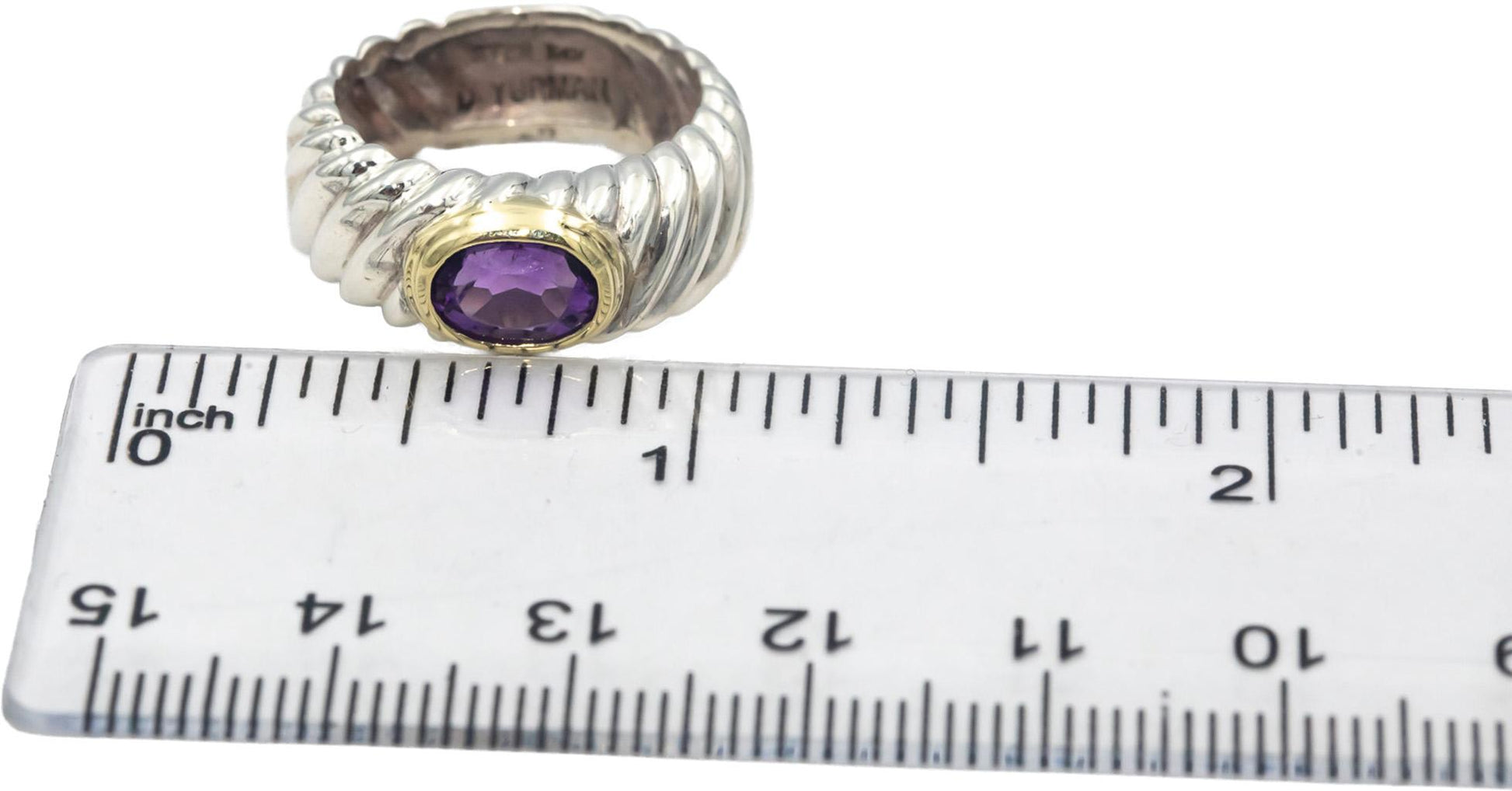 DAVID YURMAN Sterling Silver 14k Gold Amethyst Classic Cable Ring Size 6
