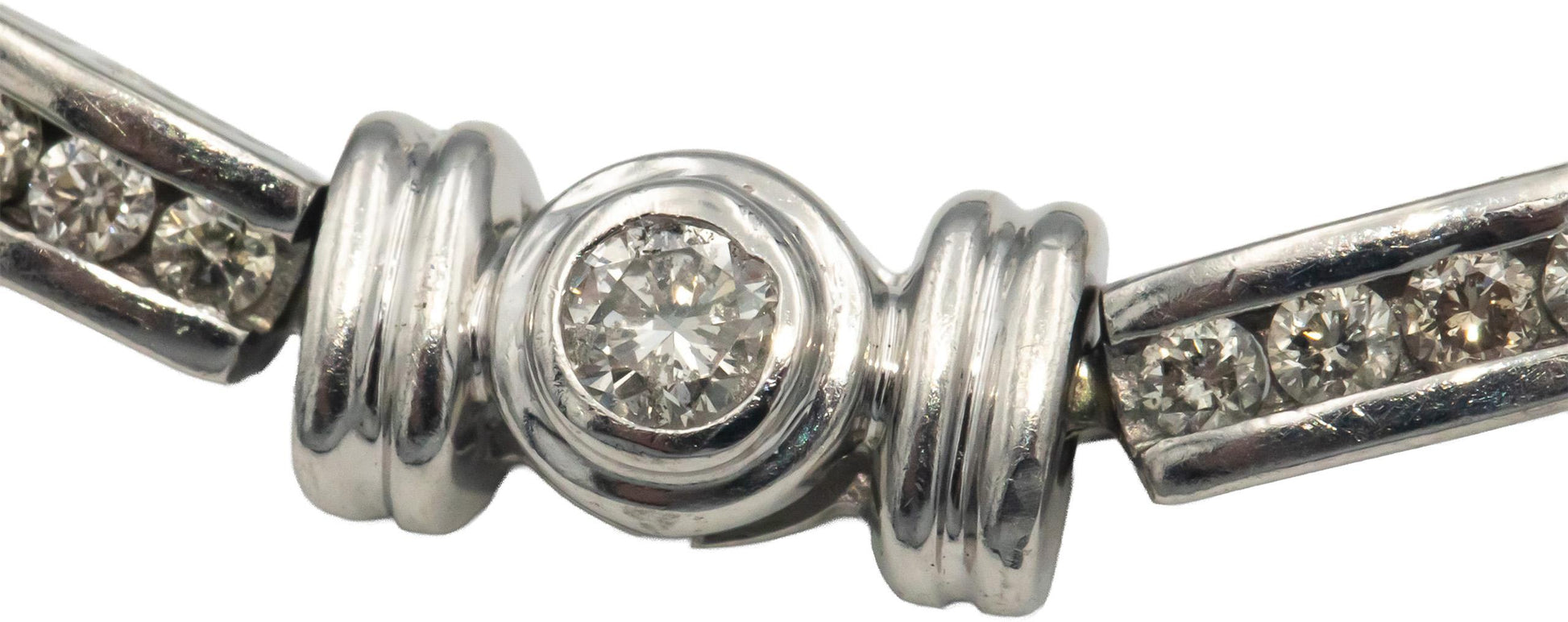 Diamond 14k White Gold Jewelry Channel & Bezel Set Link Bracelet 2.0CT