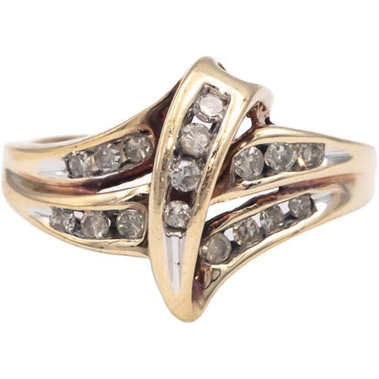 Diamond Round Cut 10k Yellow Gold Channel Set Crossover Ring 0.20CT Size 5.25