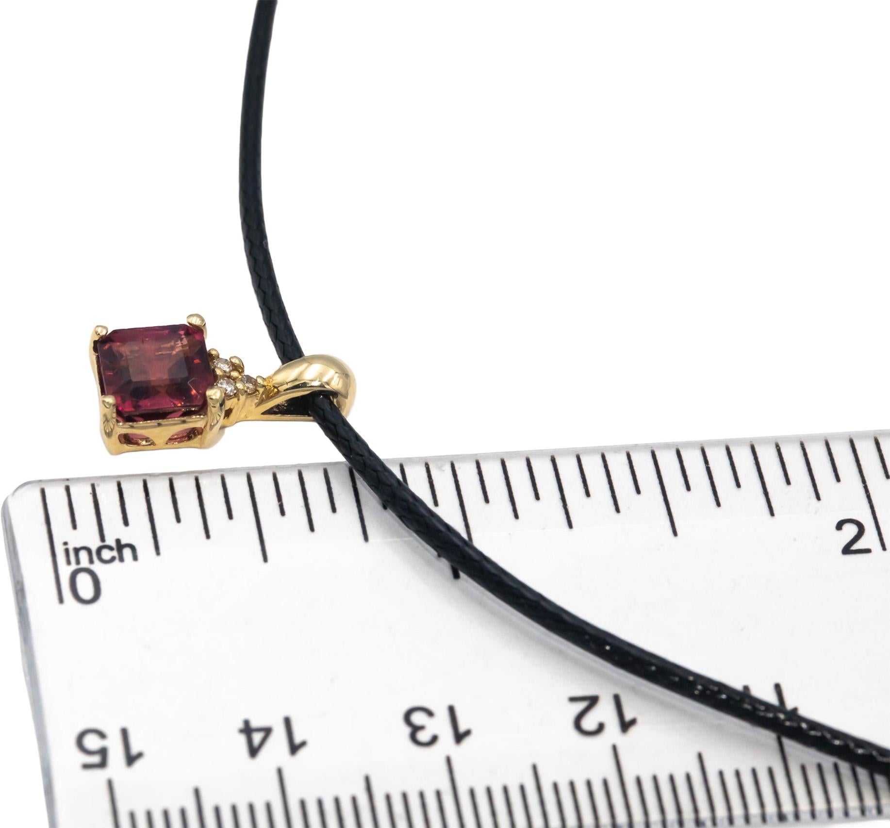 14k Yellow Gold Diamond and Pink Tourmaline Pendant Necklace 1.80CT