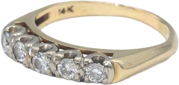 Vintage 14k Yellow Gold Round Cut Diamond Five Stone Band Ring 0.30CT Size 5.5