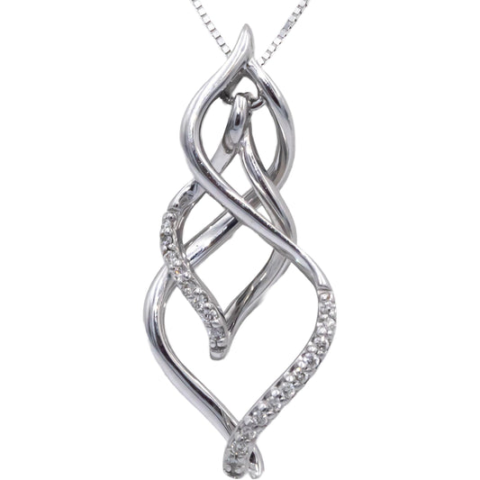 Diamond Round Cut 14k White Gold Abstract Pendant Necklace 0.10CT