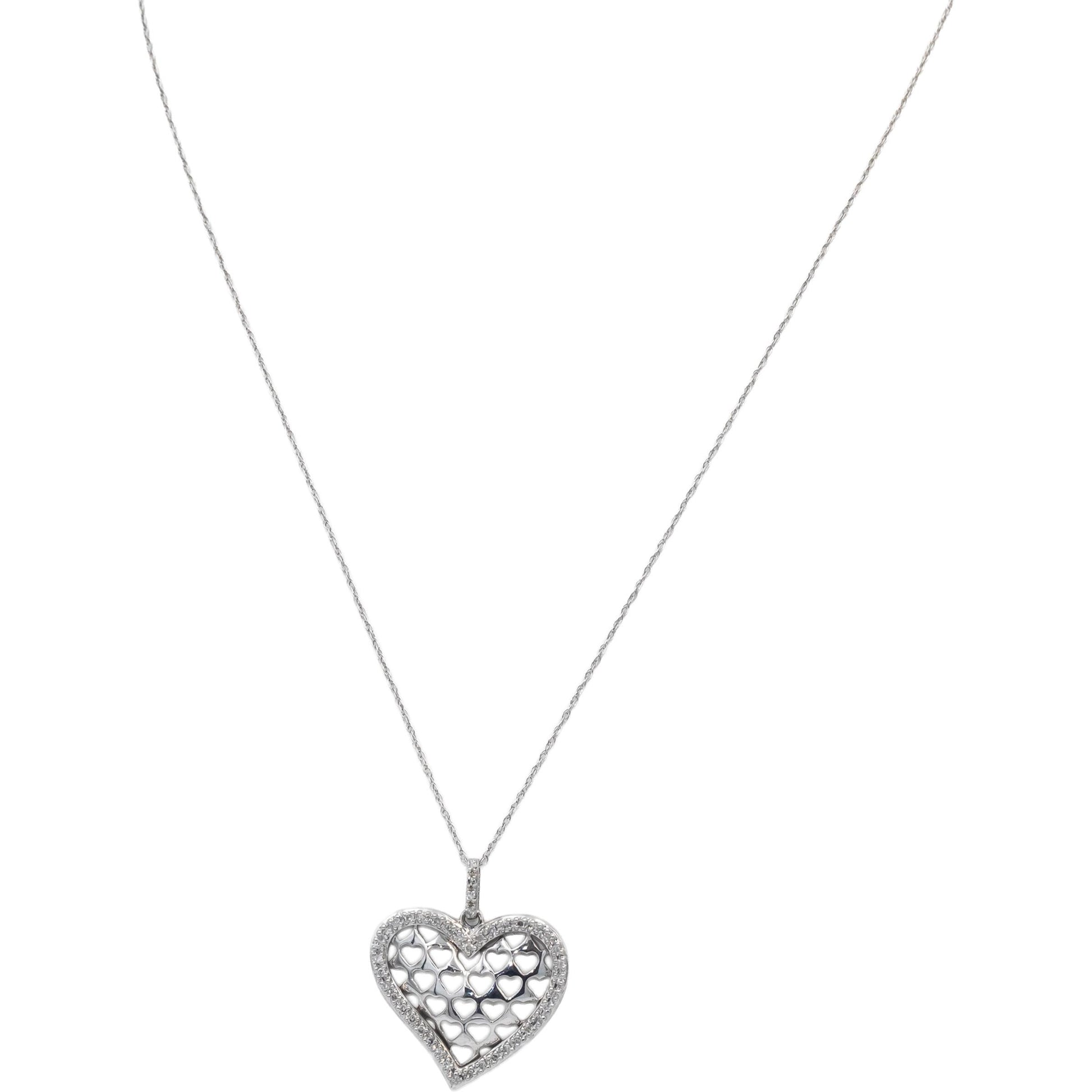 Diamond Round 14k White Gold Heart Pendant Necklace 0.20CT