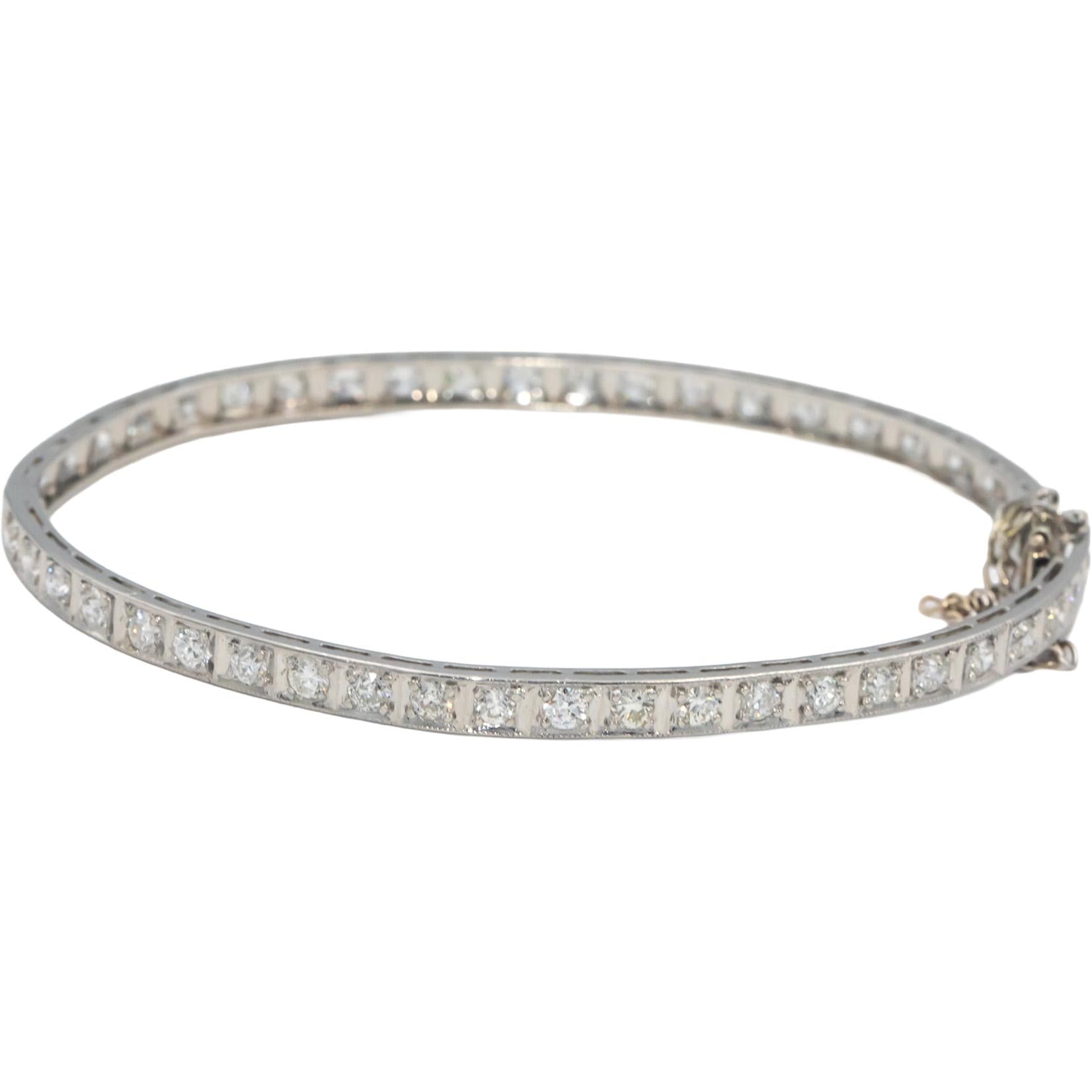 Antique Vintage Platinum & 14k Gold VS Diamond Filigree Bangle Bracelet 3.50CT