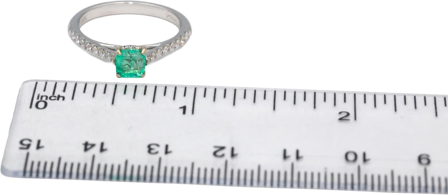 Emerald & VS Diamond 14k White Gold Cocktail Ring 0.75CT Size 6.5