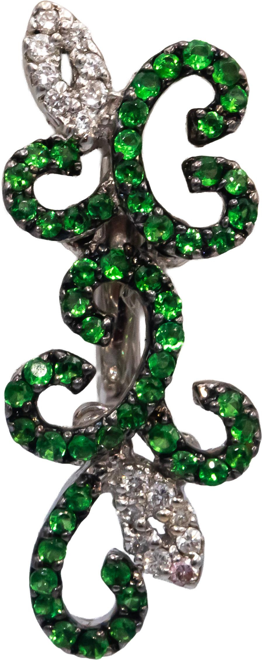 18k White Gold Round VS Diamond & Tsavorite Floral Dangle Earrings 0.20CT