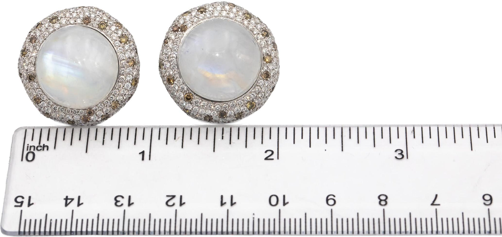CGL Certified 18k White Gold Round Diamond Cabochon Moonstone Earrings 6.10CT