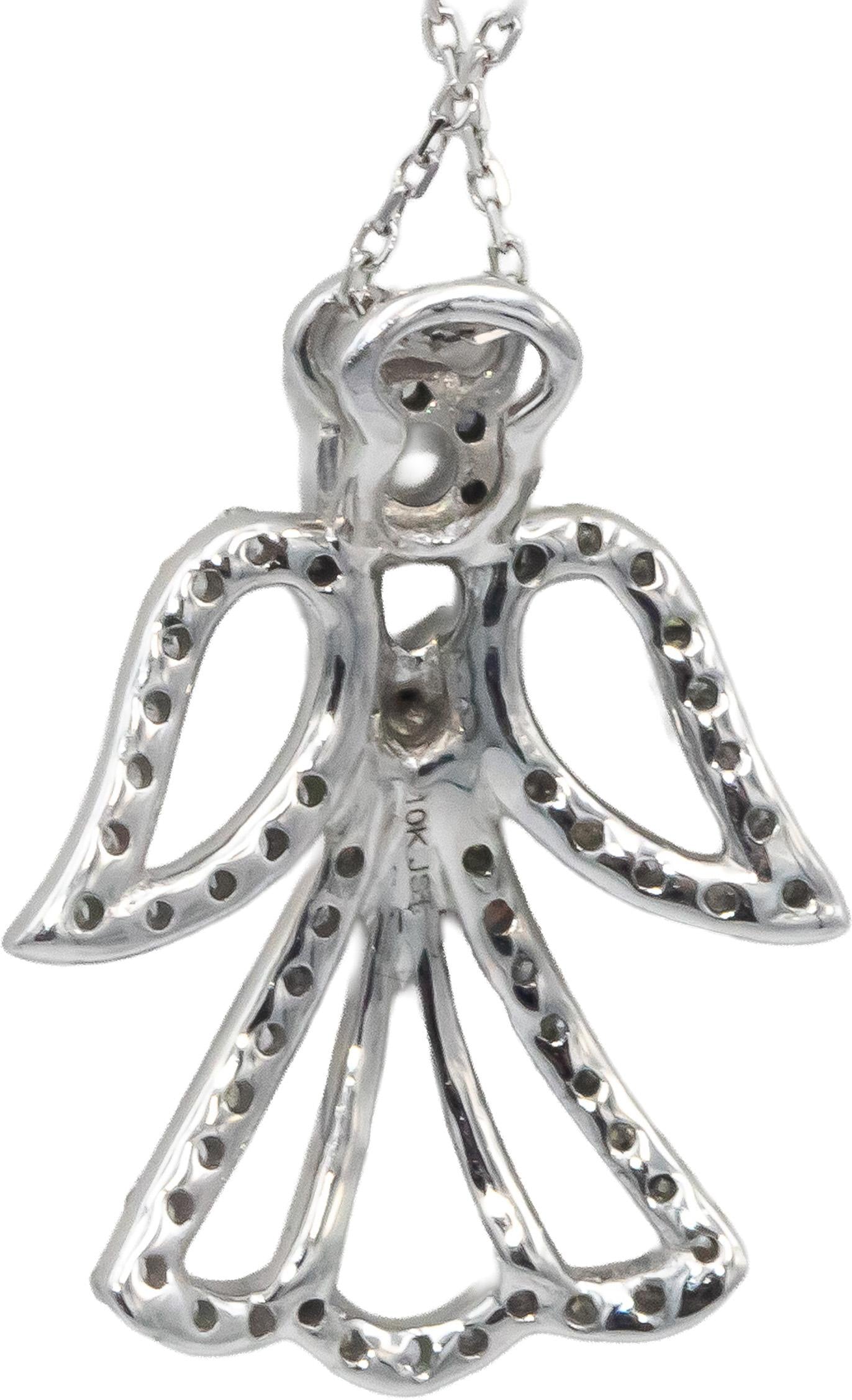10k White Gold Jewelry Round Diamond Angel Pendant Necklace Chain 0.20CT