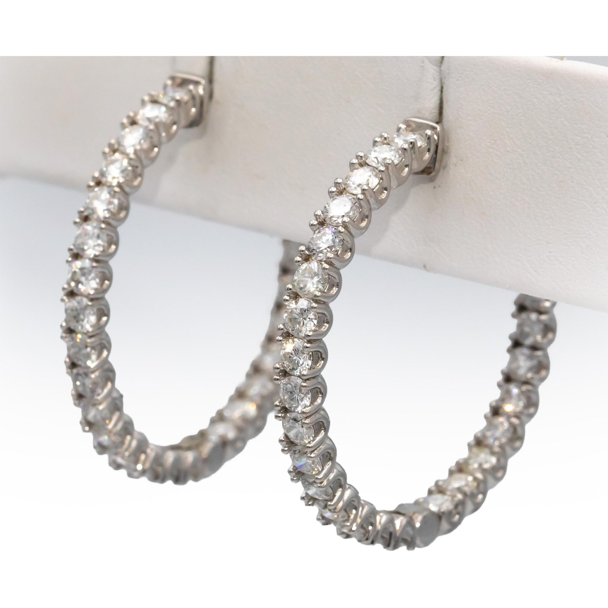 14k White Gold VS Round Diamond Inside Out Circle Hoop Earrings 5.40CT