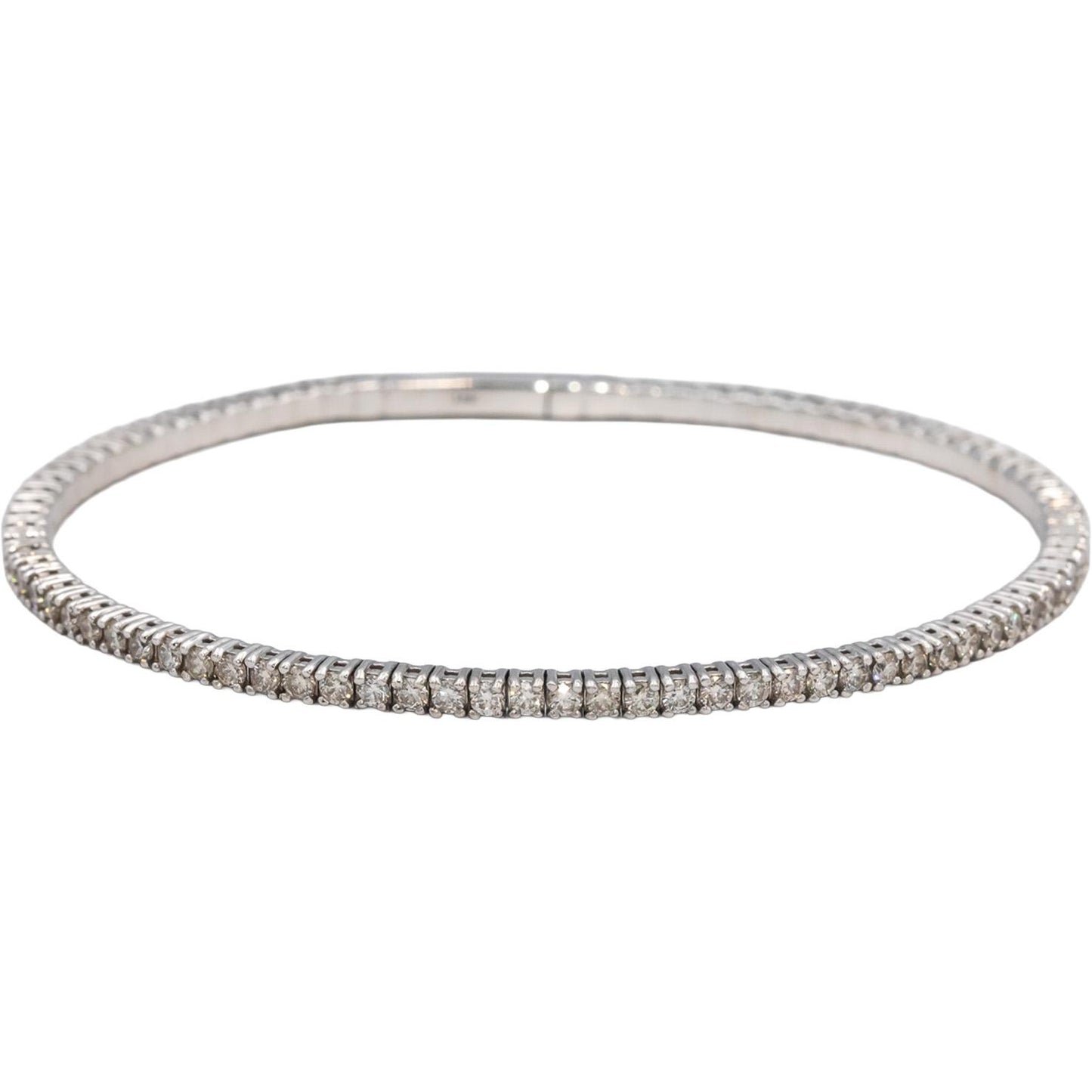 14k White Gold VS Round Diamond Semi-Flexible Bangle Bracelet 4.66CT
