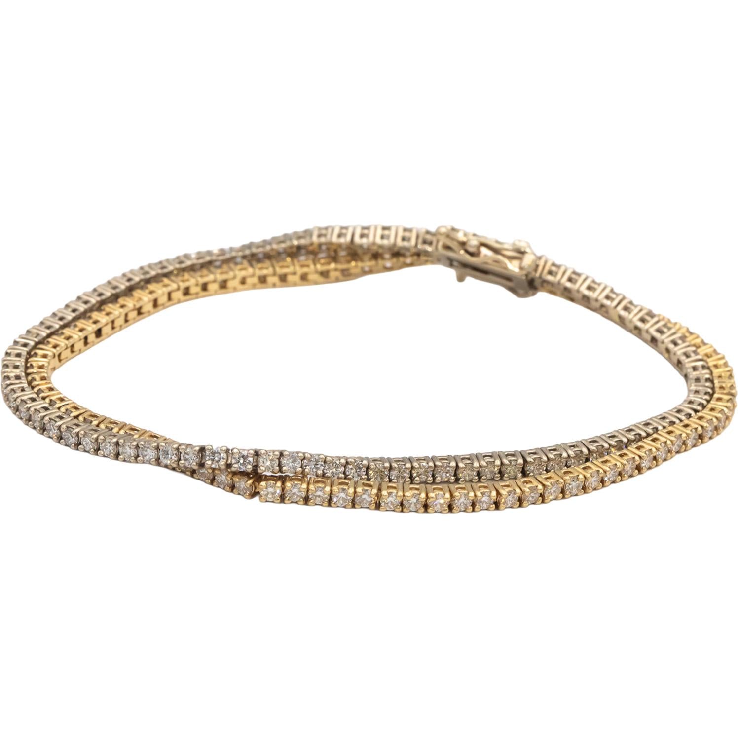 14k Yellow & White Gold VS Round Diamond Double Row Tennis Bracelet 4.65CT