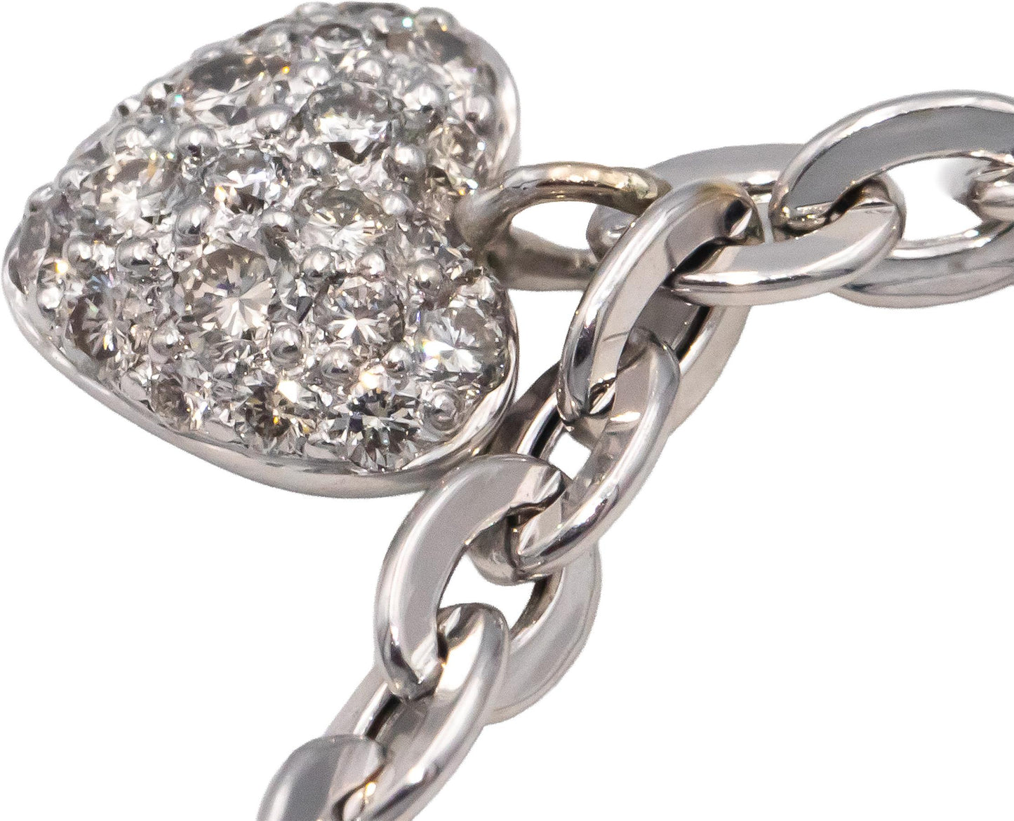 14k White Gold VS Round Diamond Heart Dangle Charm Chain Bracelet 0.25CT