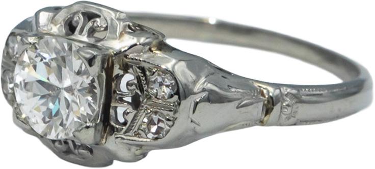 Vintage Antique Old Euro Diamond 14k White Gold Filigree Ring 0.51CT Size 5.75