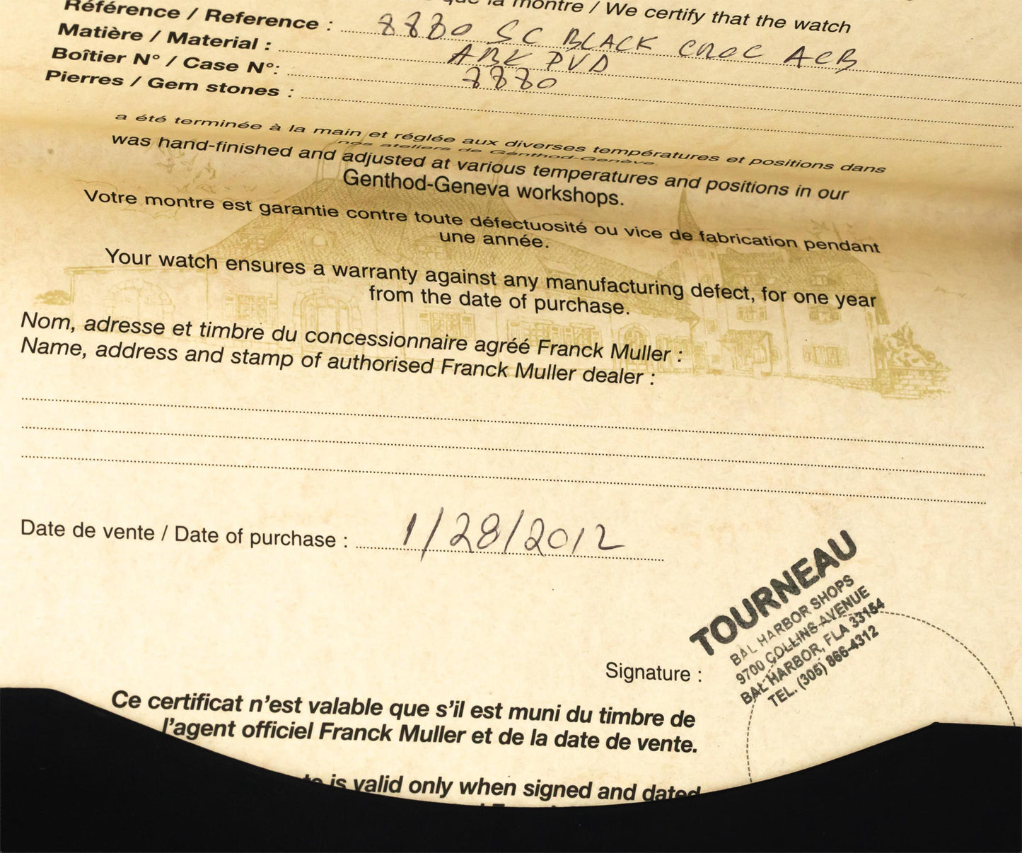 FRANCK MULLER Cintree Curvex "Black Croco" PVD Automatic Watch w/ Box & Papers