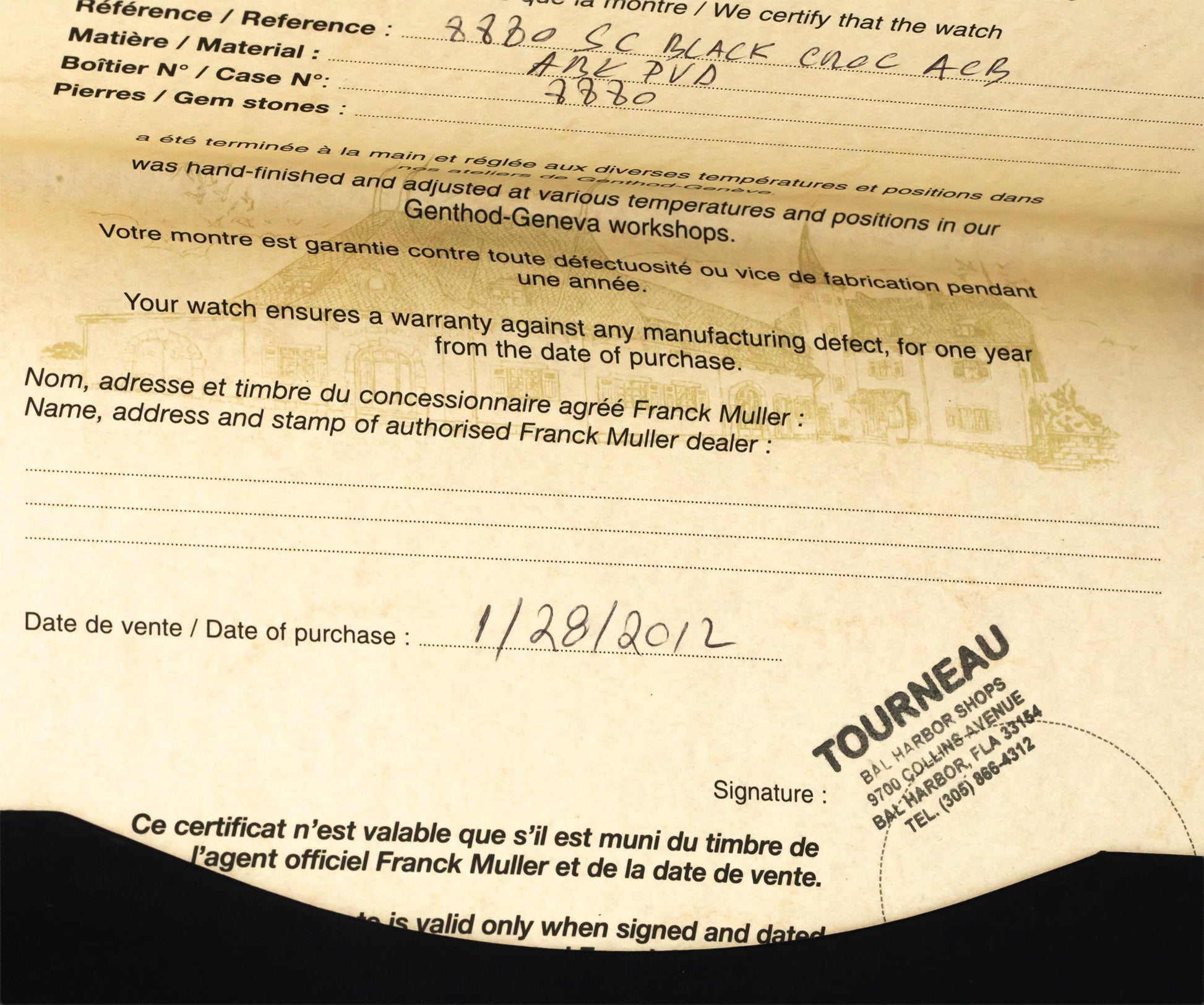 FRANCK MULLER Cintree Curvex "Black Croco" PVD Automatic Watch w/ Box & Papers