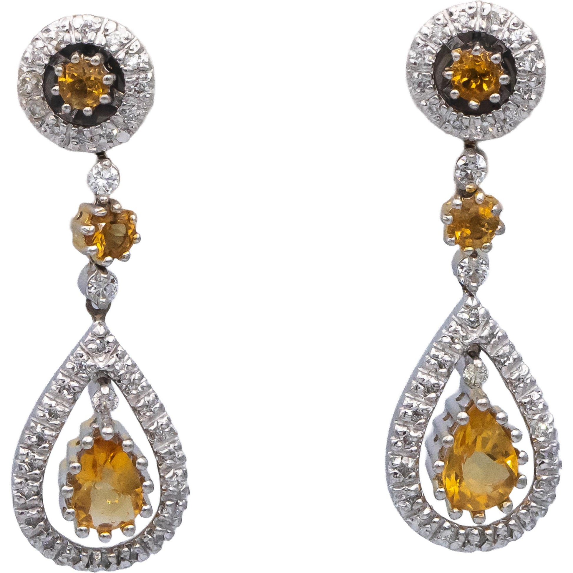 14k White & Yellow Gold Citrine & Diamond Drop Dangle Earrings 3.40CT