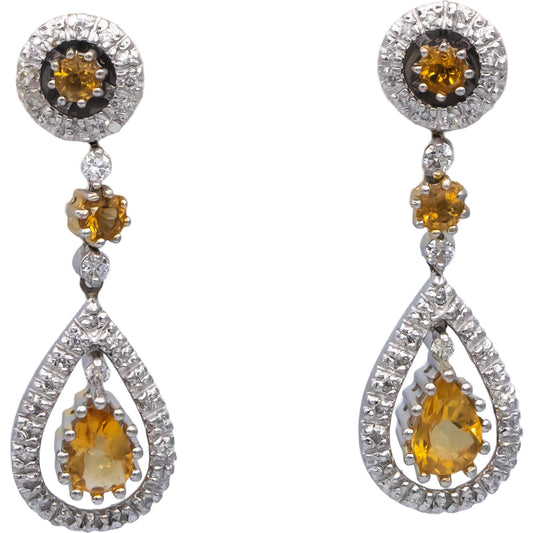 14k White & Yellow Gold Citrine & Diamond Drop Dangle Earrings 3.40CT