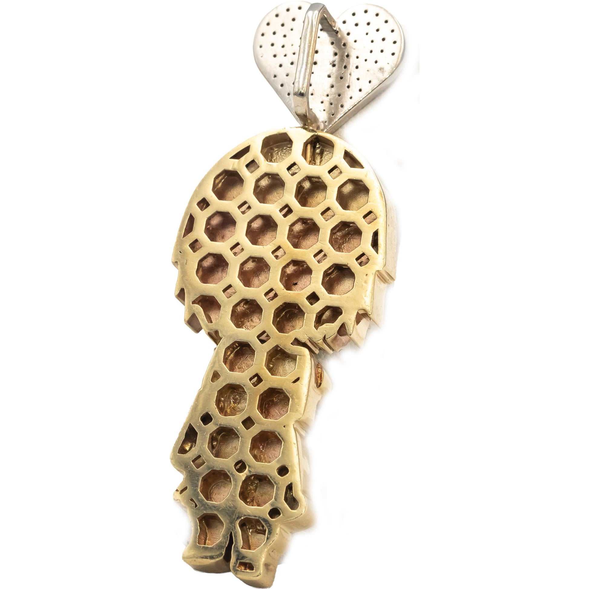 10k White & Yellow Gold VS Round Diamond Enamel Anime Character Pendant 1.50CT