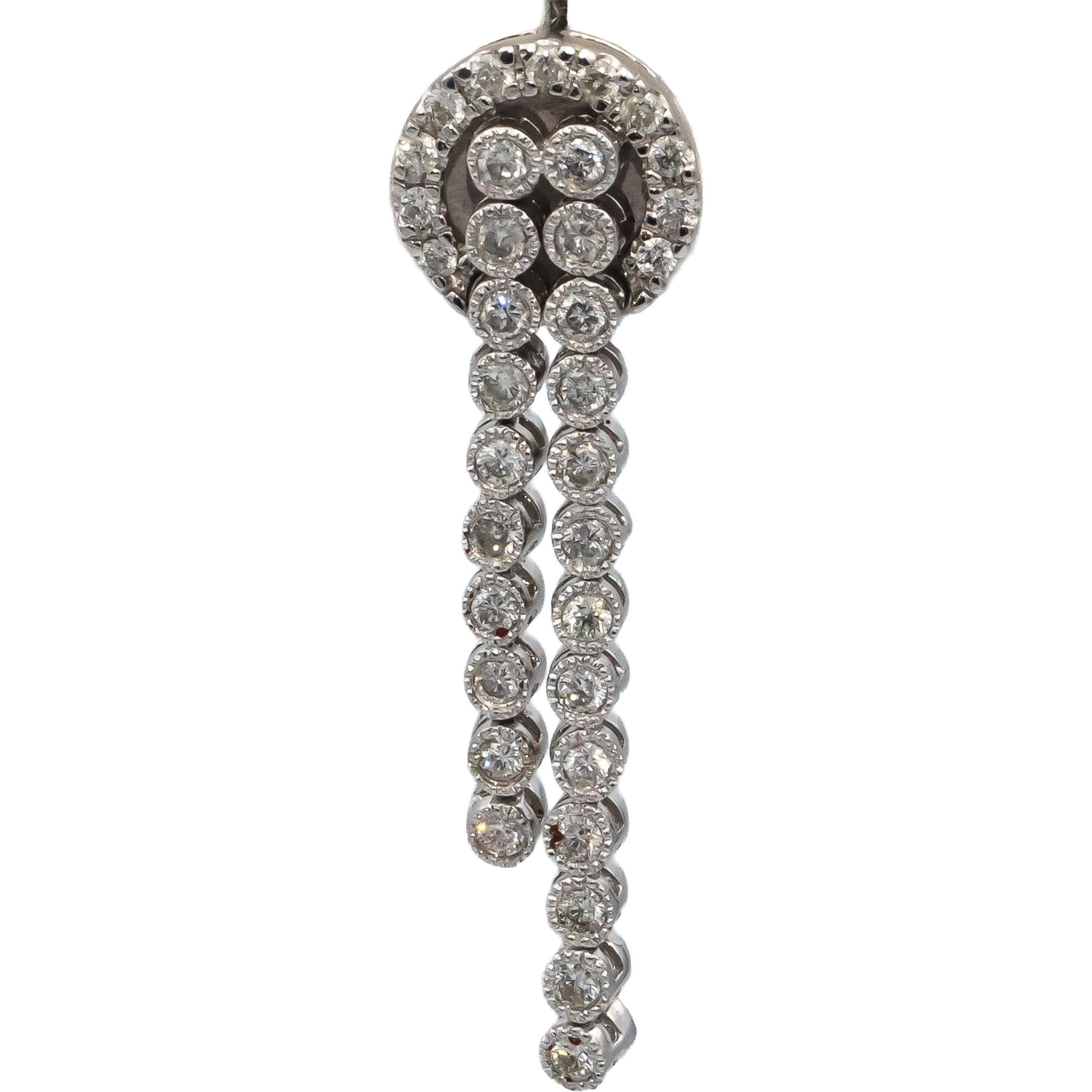 14k White Gold Round Diamond Drop Dangle Earrings 1.45CT