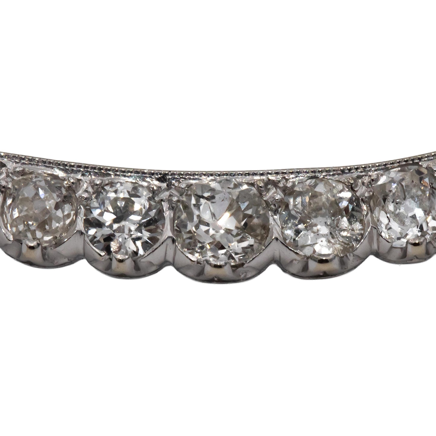 Vintage Antique 14k White Gold Old Mine & Euro Diamond Crescent Moon Pin 1.50CT