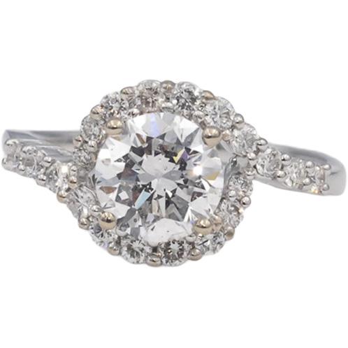 14k White Gold Round Diamond Engagement Ring 1.91CT w/ 1.49CT Center Size 6.75