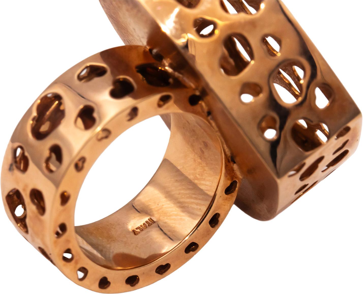 Italian Designer 18k Rose Gold Heart Gallery Jumbo Statement Ring Size 7