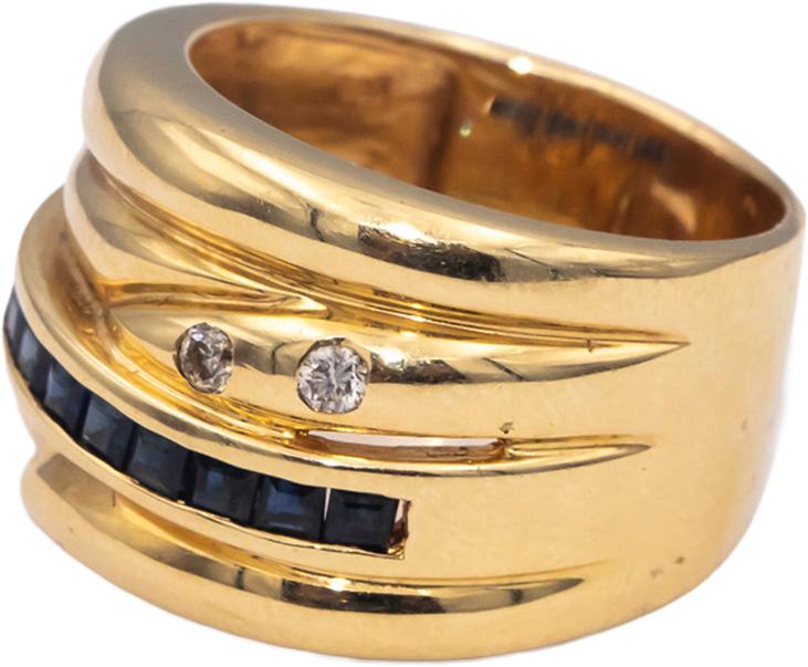 14k Yellow Gold Square Sapphire & Round Diamond Wide Band Ring 0.70CT Size 8