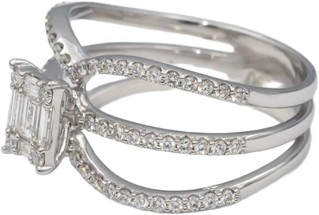 18k White Gold VS Emerald & Round Diamond Multi-Band Statement Ring 0.70CT