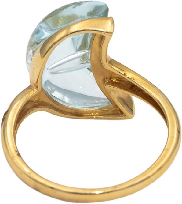 14k Yellow Gold Cabochon Blue Topaz Crescent Moon Ring Size 8