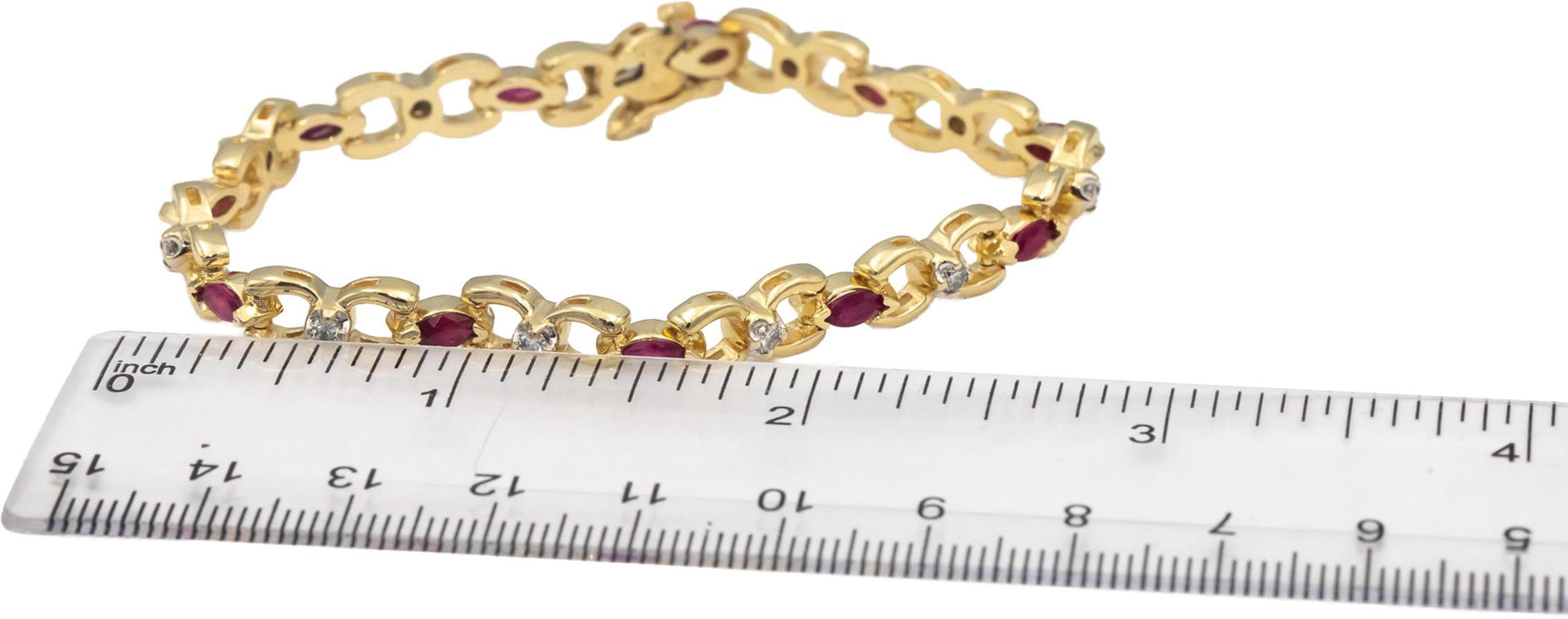 14k Yellow Gold Marquise Ruby Round Diamond Fancy Link Bracelet 1.55CT