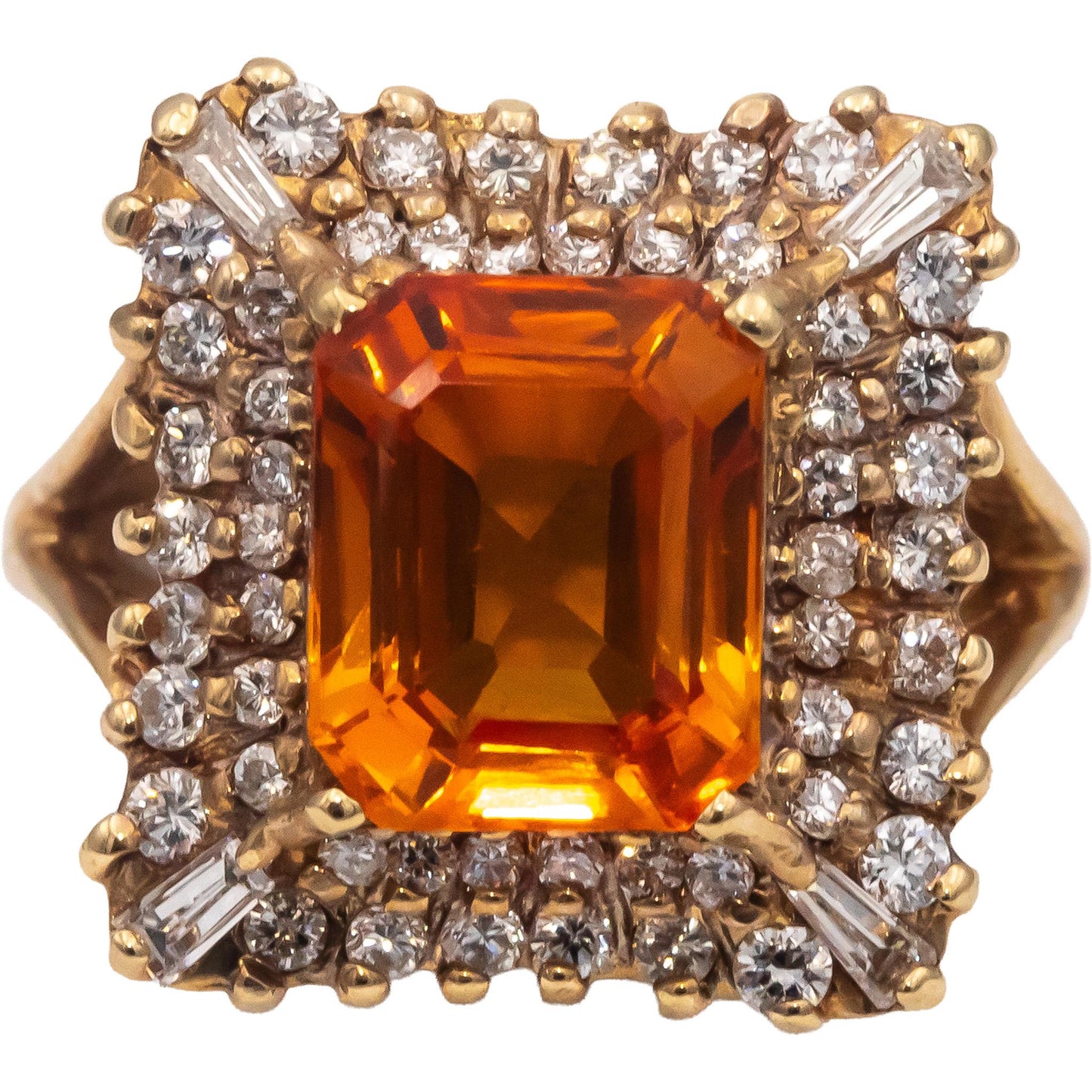 14k Yellow Gold Orange Sapphire & Diamond Cocktail Ring 5.50CT Size 7.5